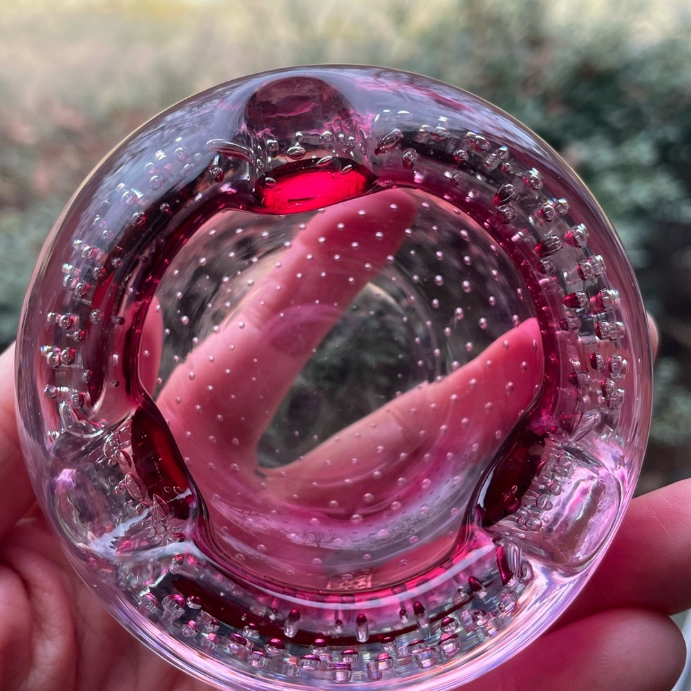 Murano Cranberry Red Bullicante Vintage Glass Ashtray - Picture 12 of 13